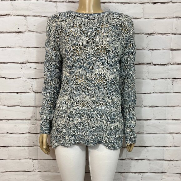 NWT Parkhurst Sweater Women’s Deep Sea Blue Combo Open Knit Long Sleeve - Picture 1 of 8